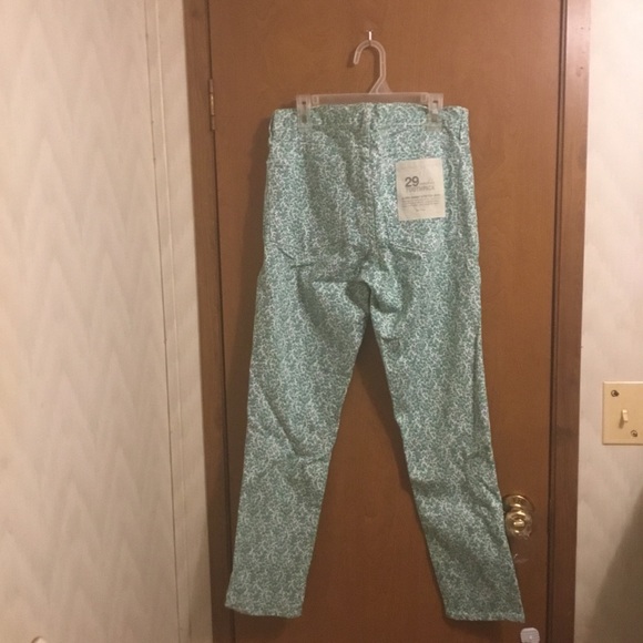 J Crew Floral Print Toothpick Stretch Floral Straight Leg Zip Green Jeans 31 - Picture 2 of 14